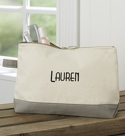 Kittenish Embroidered Canvas Makeup Bag