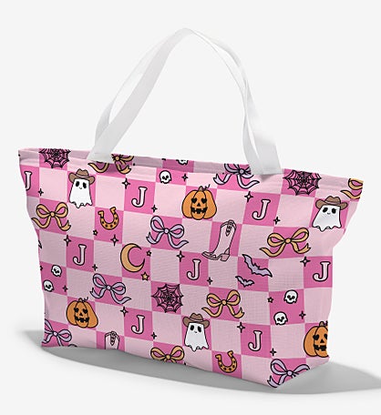 Kittenish Personalized Pinkoween Checked Tote Bag