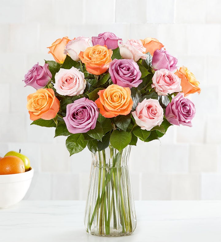 Sorbet Roses: 18 Stems + Free Vase   Save 30%