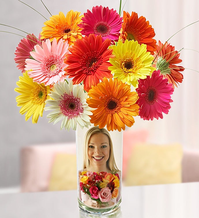 Personalized Vase with Gerbera Daisies