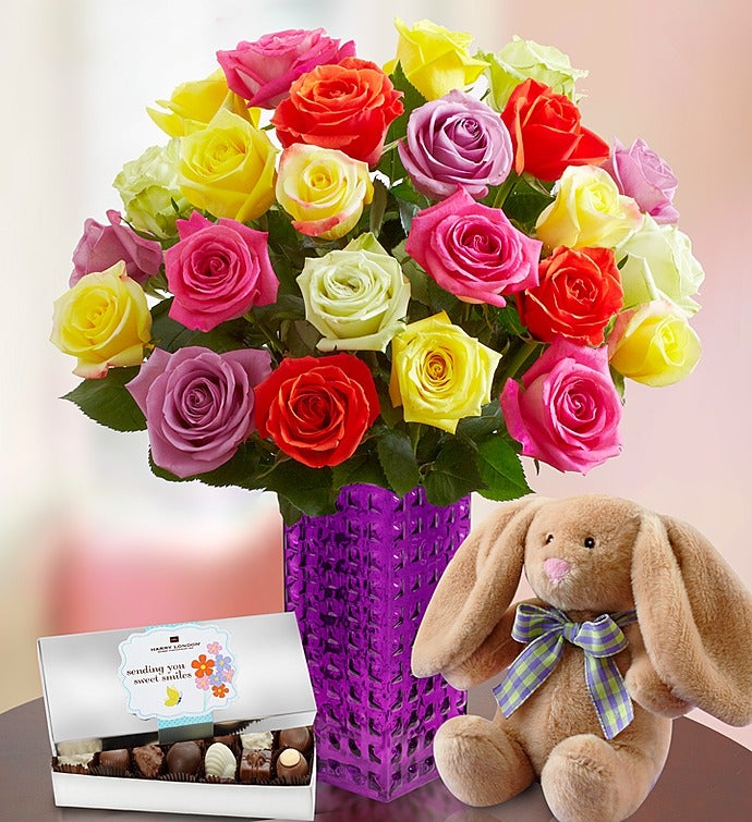 Easter Roses with Bunny, 12 24 Stems