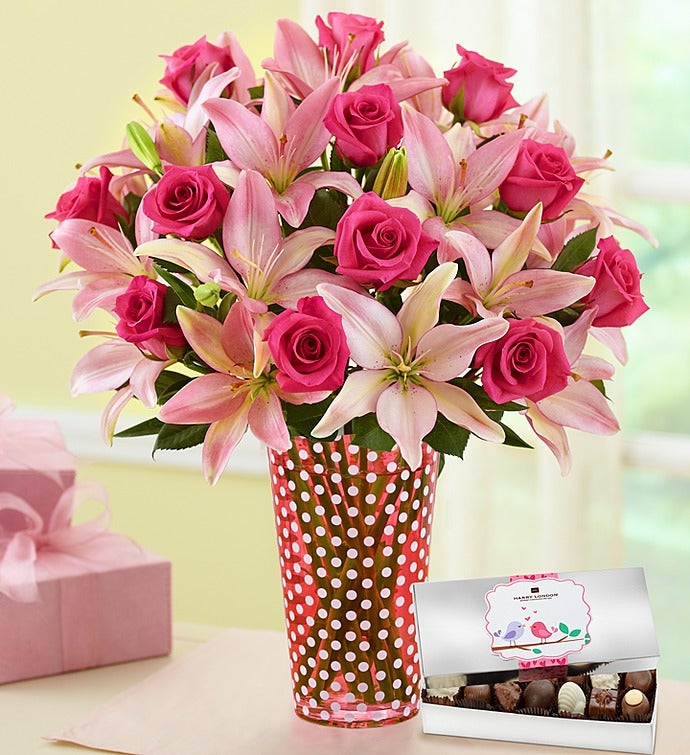 Magnificent Pink Rose & Lily with Chocolate