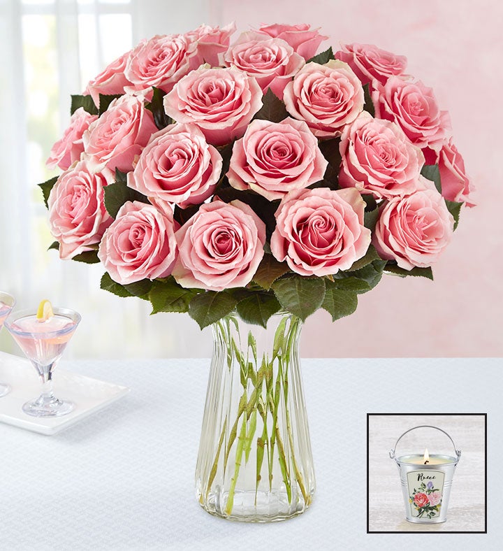 Pink Petal Roses With Candle: Save 30%