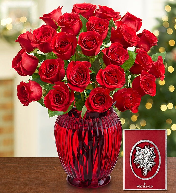 Red Roses with Waterford® Ornament, 12 24 Stems