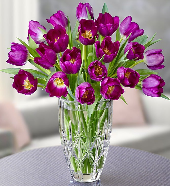 Marquis by Waterford® Vase + 20 Purple Tulips