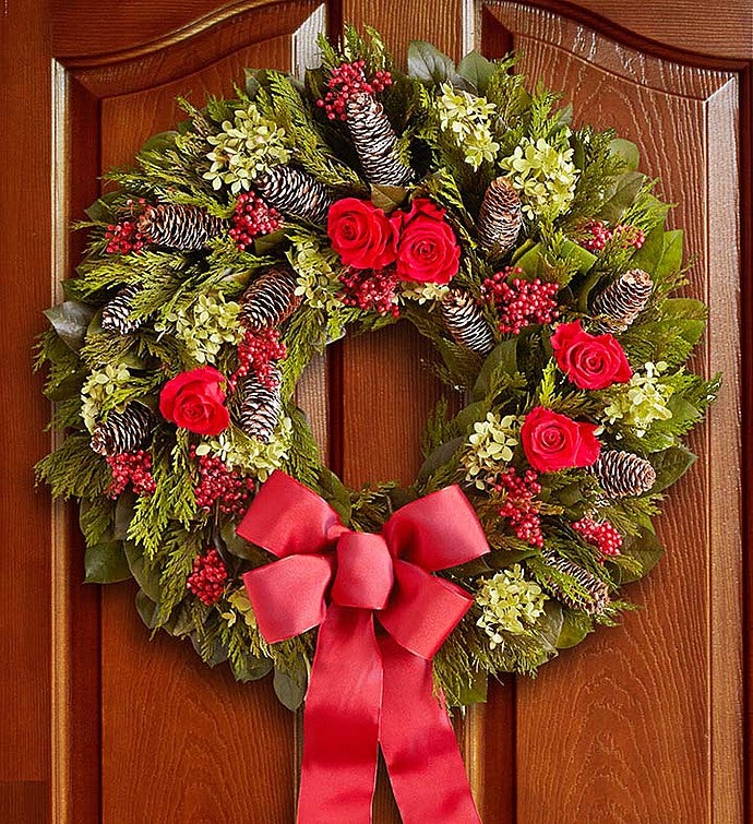 Preserved Holiday Rose Wreath   22”