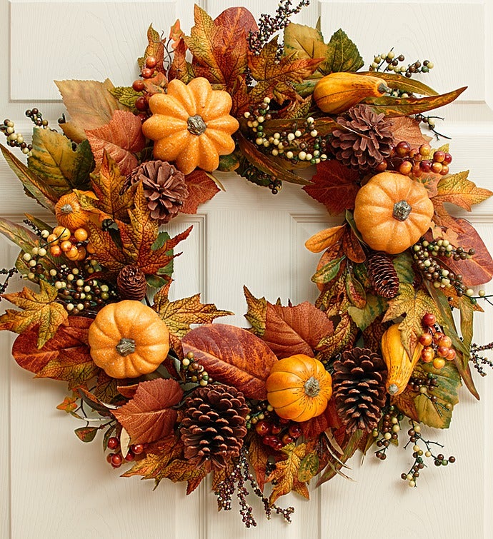 Festive Faux Pumpkin & Gourd Wreath  24”