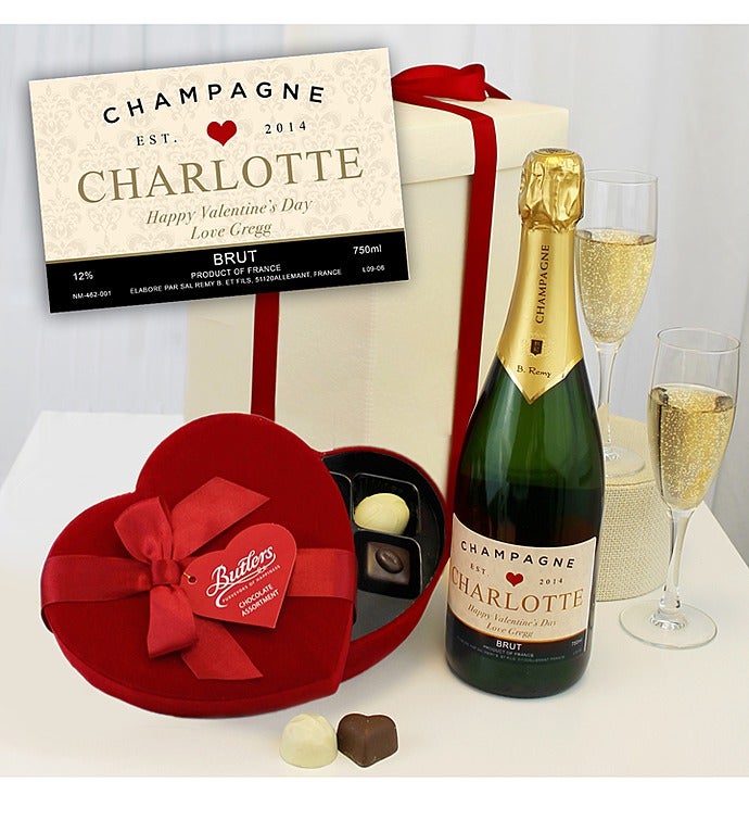Personalised Champagne & Heart Chocolates