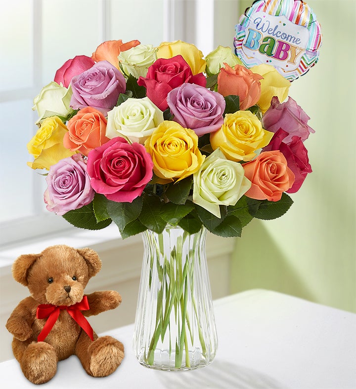 New Baby Celebration Assorted Roses, 12 24 Stems