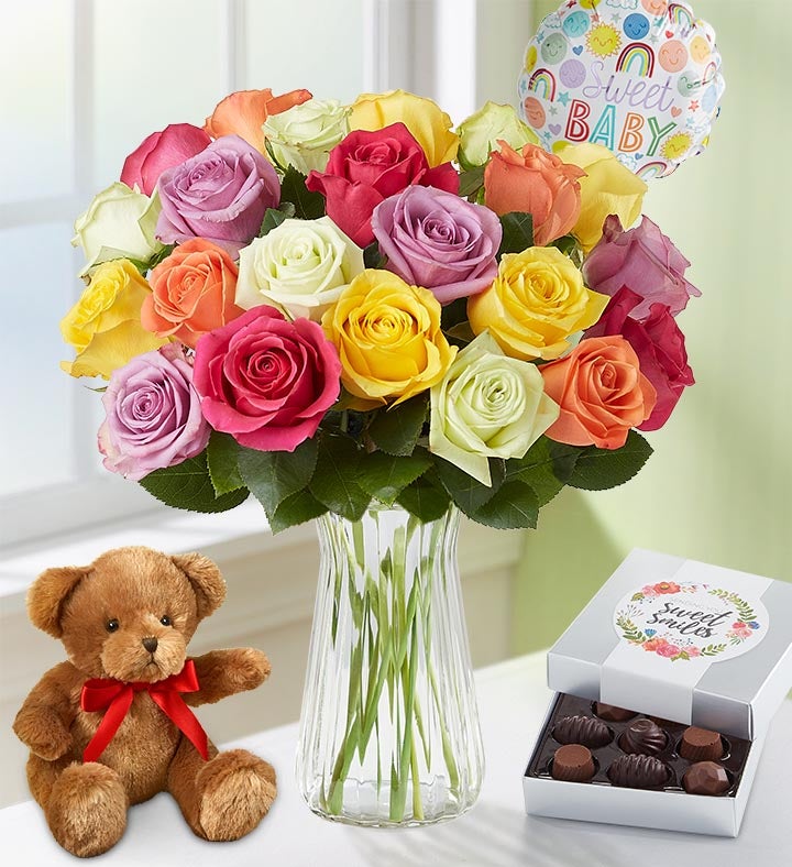 New Baby Celebration Assorted Roses: 12 24 Stems