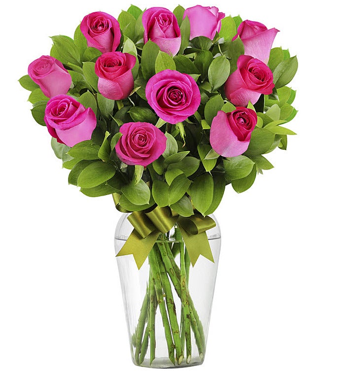 12 Hot Pink Roses