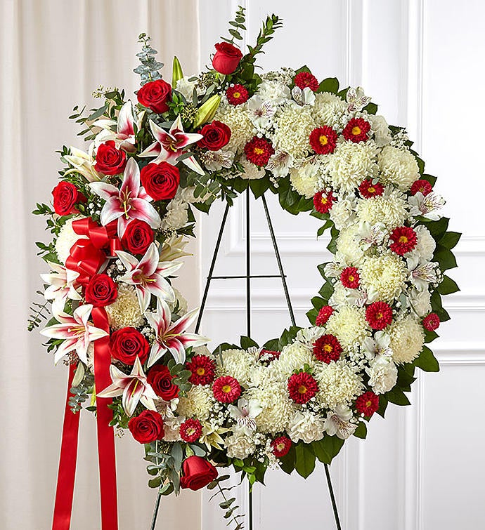 Serene Blessings™ Standing Wreath   Red Rose & Lily