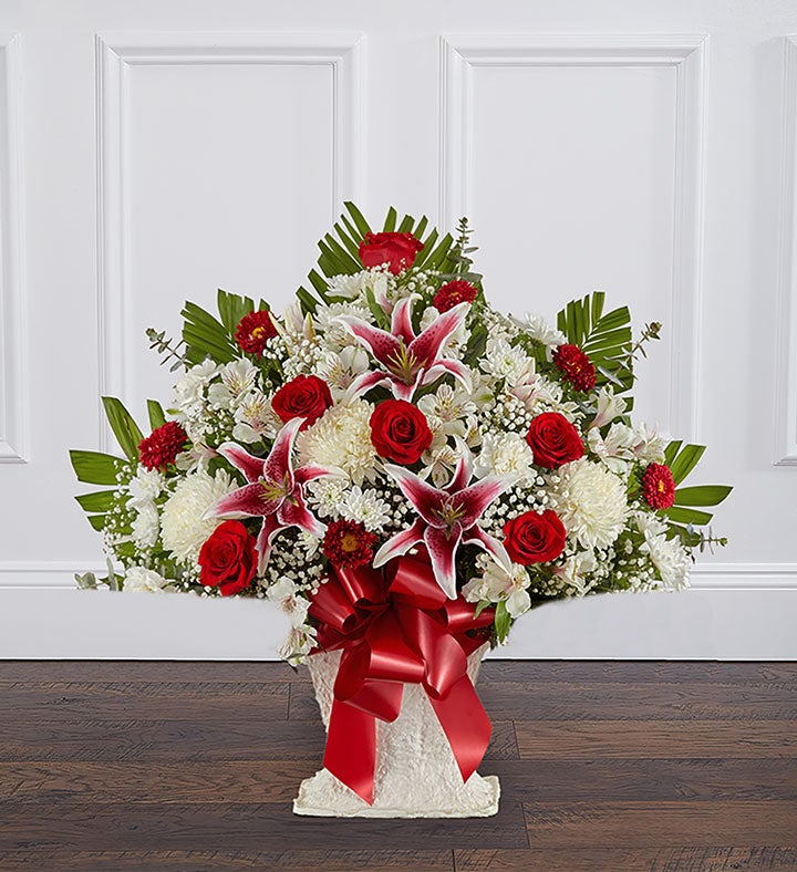 Red Rose And Lily Floor Basket