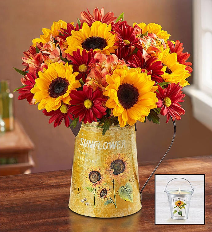 Country Sunflower Bouquet + Free Candle