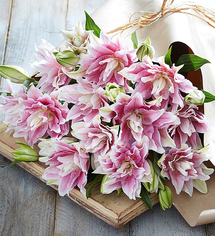 Fresh Market Double Bloom Pink Lily Bouquet