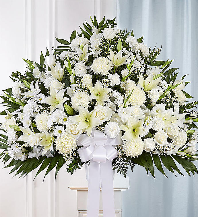 Heartfelt Sympathies White Funeral Standing Basket