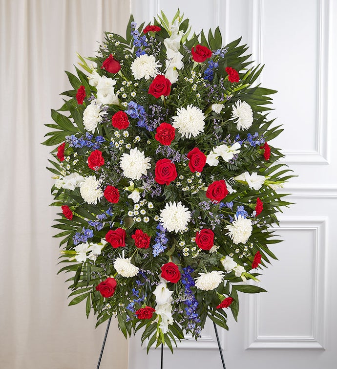 Red White and Blue Funeral Flowers Standing Spray
