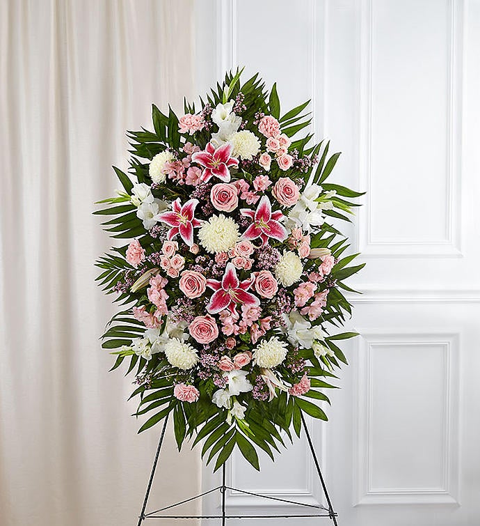 Pink & White Funeral Standing Spray