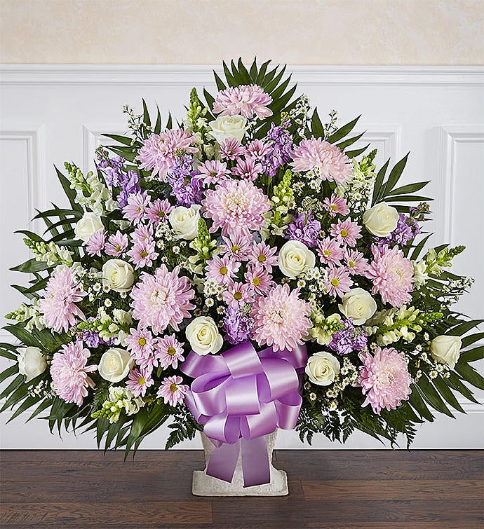 Heartfelt Tribute™ Lavender & White Floor Basket Arrangement