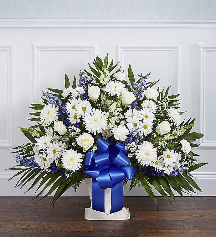 Heartfelt Tribute™ Blue & White Floor Basket Arrangement
