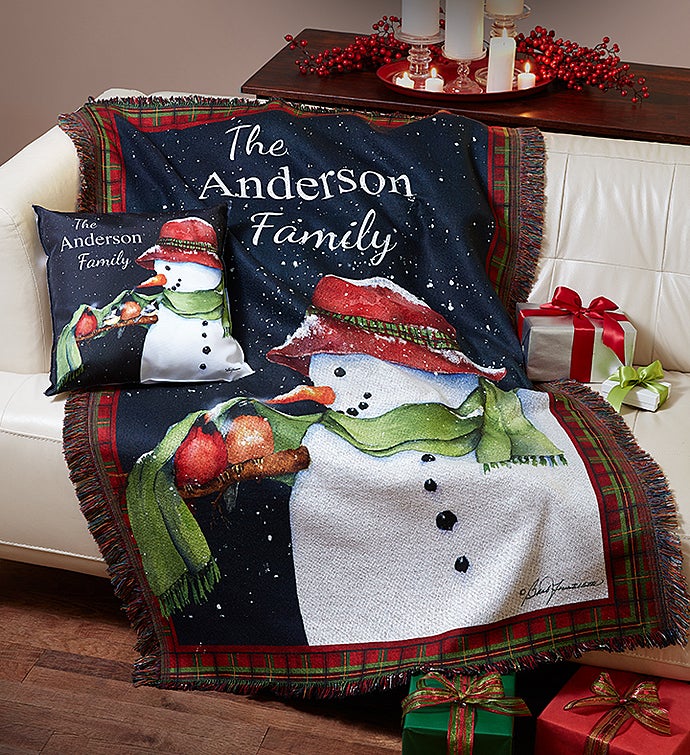 Personalized Snowman Throw Blanket and Pillow Set