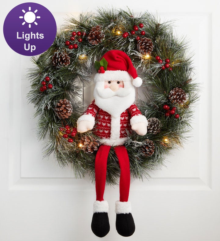 Keepsake Santa Wreath With LED Lights   22"
