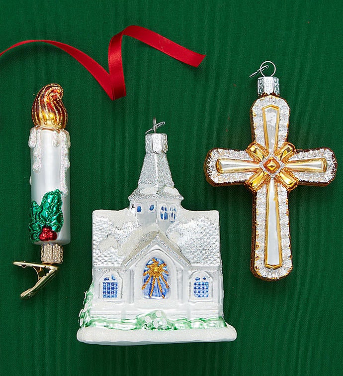 Old World Christmas® Cross and Church Ornament Set