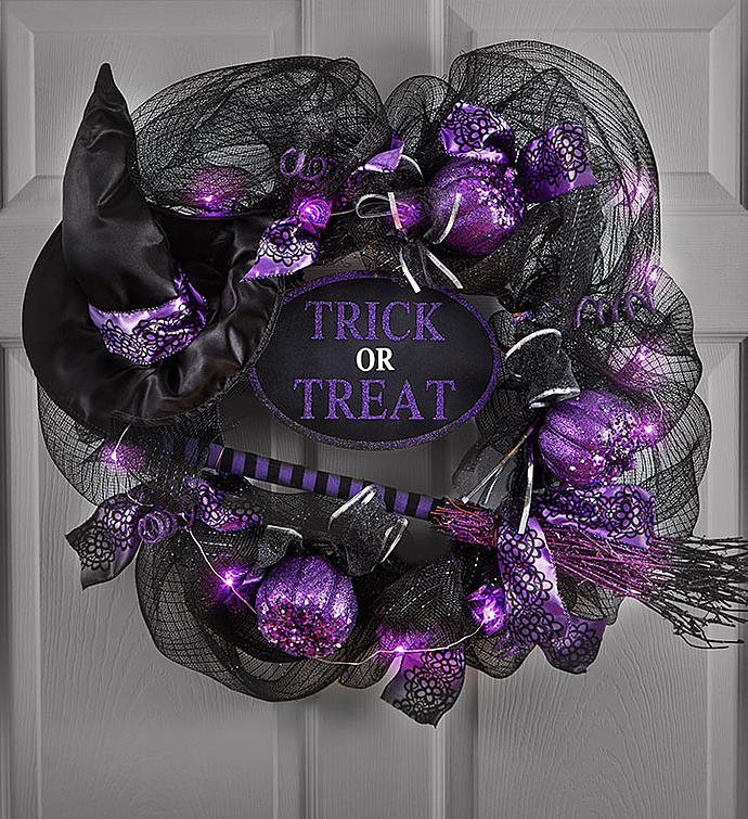 Trick Or Treat Light Up Witch Wreath 24"