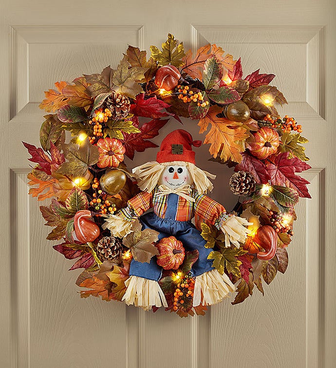 Light Up Scarecrow Welcome Wreath 26"