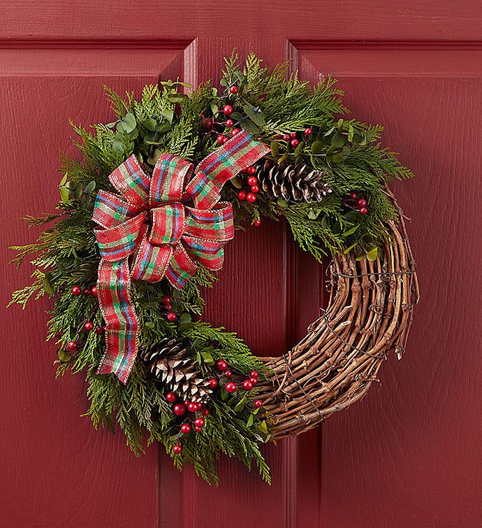 Preserved Plaid Holiday Wreath   18"