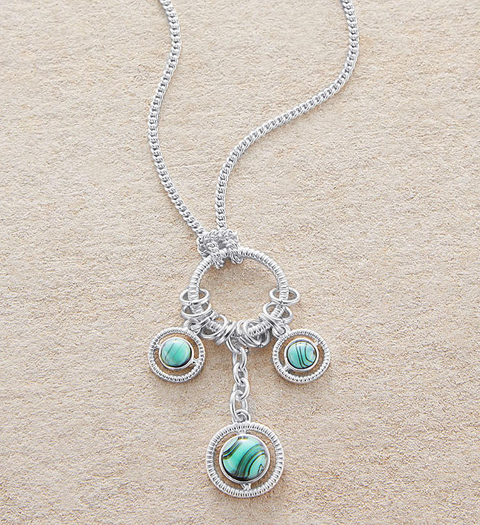 Matte Silver Necklace With Aqua Stones on Ring by Bayberry Road