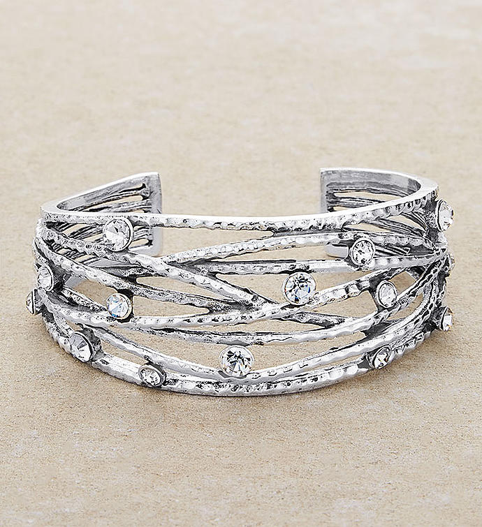 Silver Wire Cuff Bracelet With Crystals by Bayberry Road