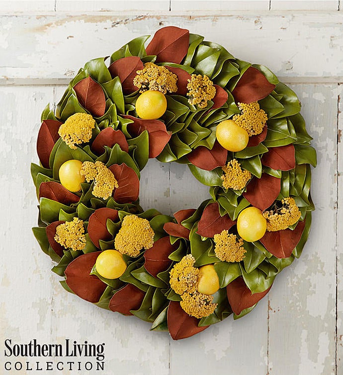 Southern Living®  Preserved Magnolia & Lemon Wreath