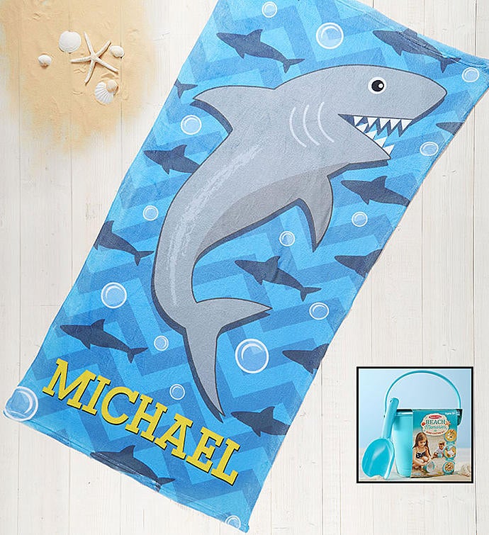 Personalized Shark Towel & Sand Memories Kit