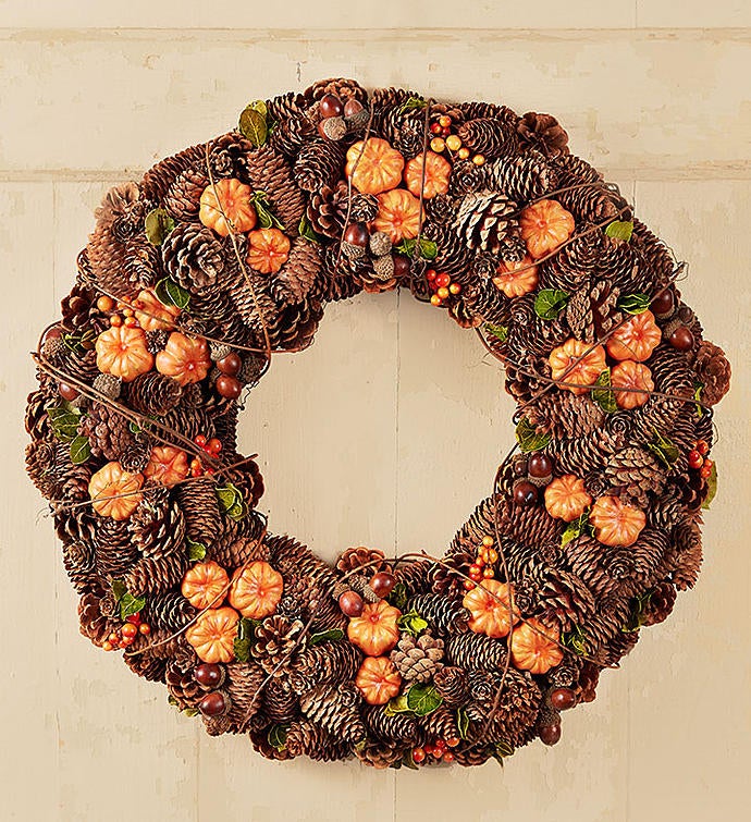Fall Pumpkins and Pinecones Wreath   22"