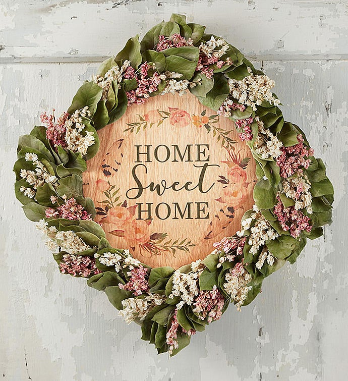 "Home Sweet Home" Preserved Floral Wreath With Plaque