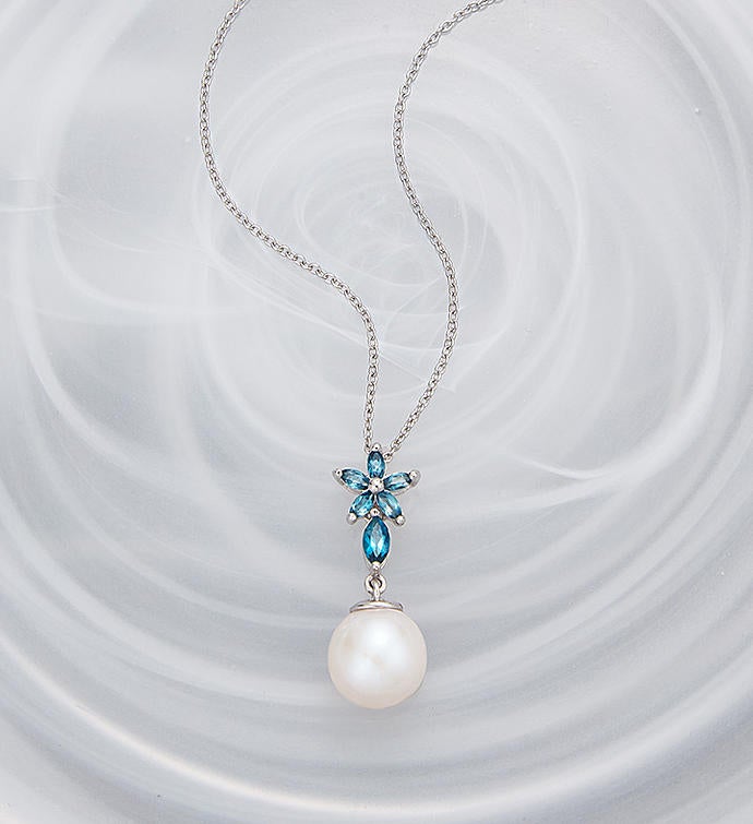 Pearl And Blue Topaz Necklace