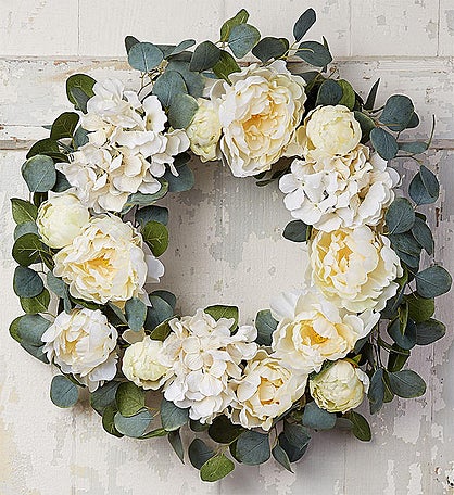 Peaceful White Peony & Hydrangea Wreath-24"