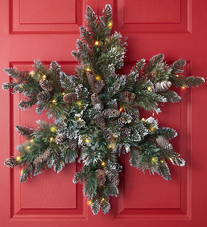 Glittery Bristle Pine Snowflake with LED 32"