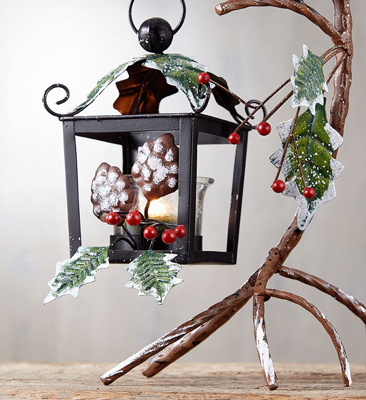 Snowy Cardinal Lantern with Tealight Set