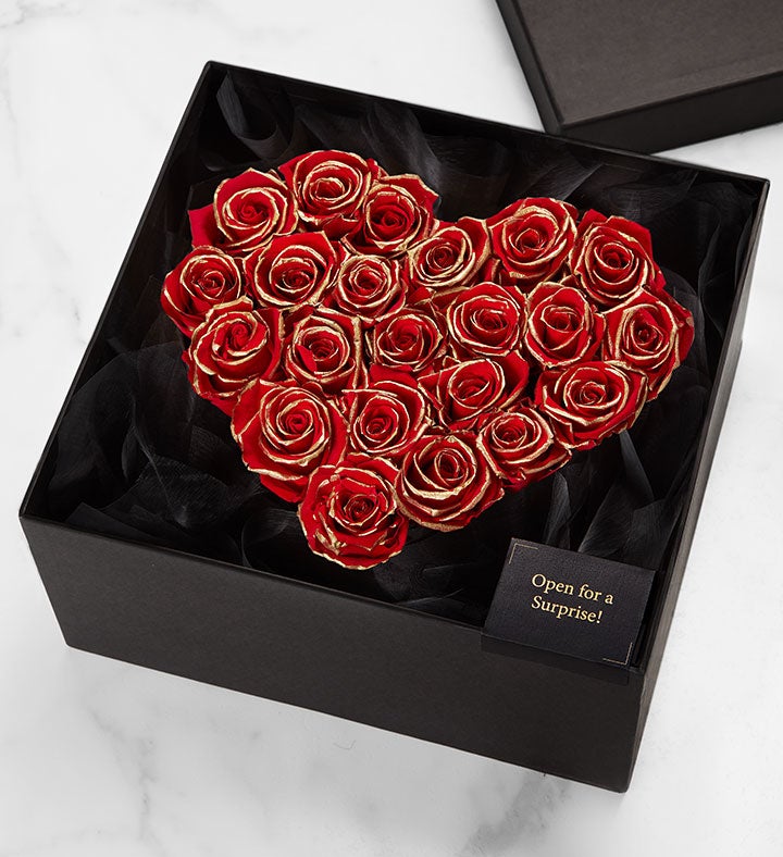 Magnificent Roses® Preserved Gold Kissed Red Heart
