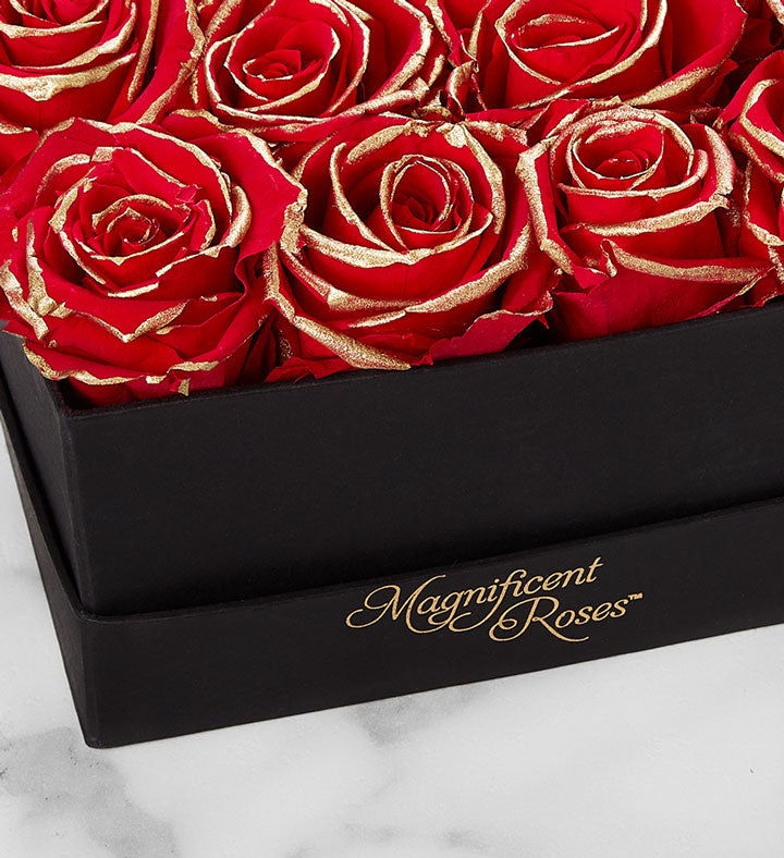 Magnificent Roses® Preserved Gold Kissed Red Heart
