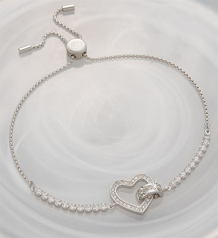 Lovely bracelet, Heart, White, Rose gold-tone plated | Swarovski