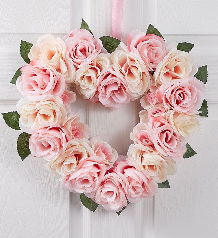 Pink Rose Heart Shaped Wreath- 16" | 1800flowers.com