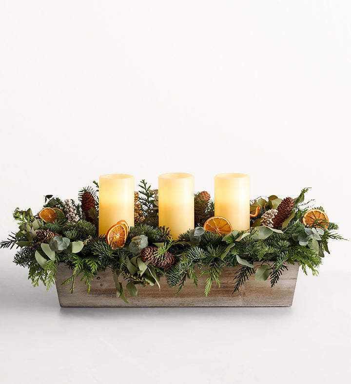 Fruitful Holiday Fresh Evergreen Centerpiece