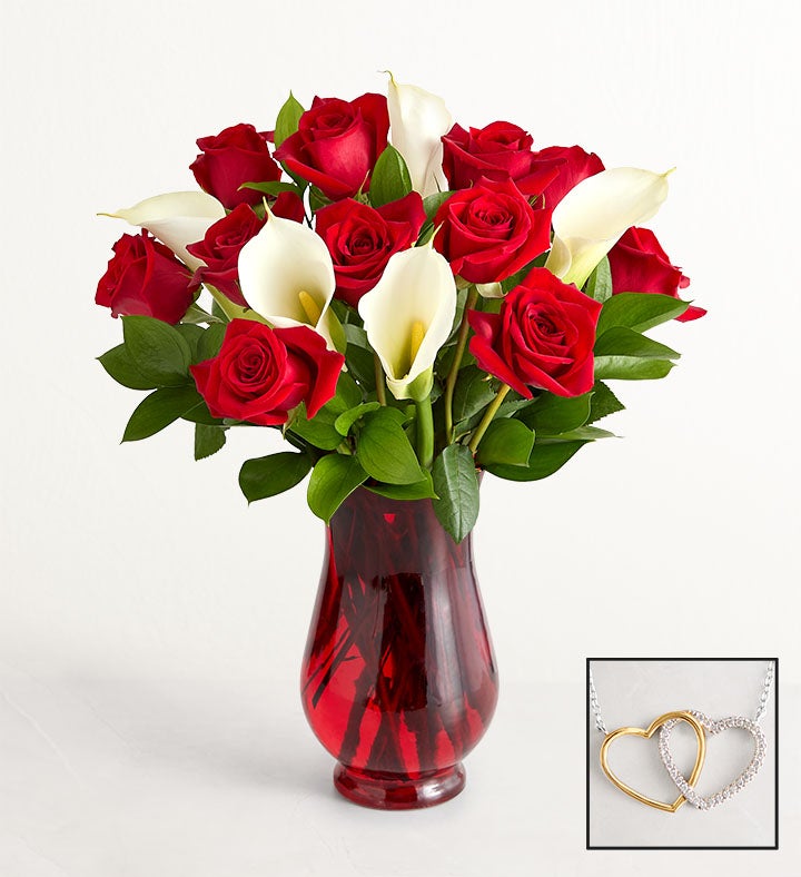 Red Rose & Calla Lily Bouquet with Necklace