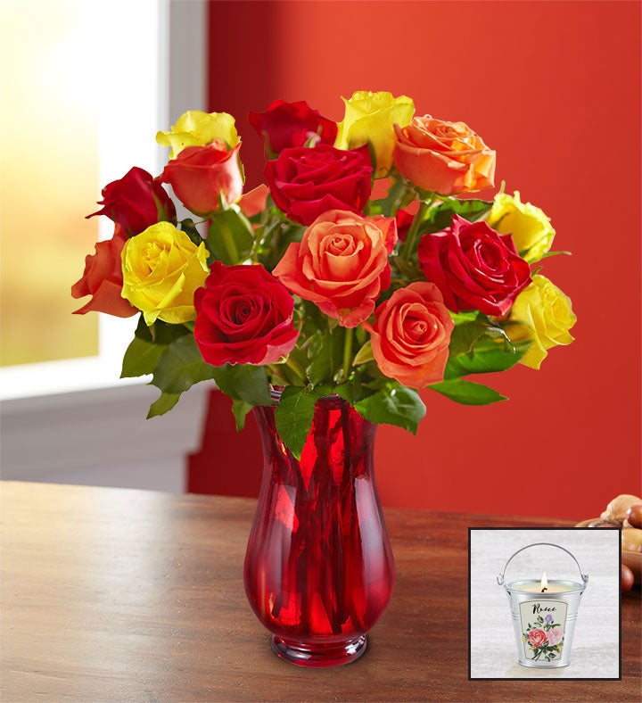 Assorted Fall Rose Bouquet + Free Candle