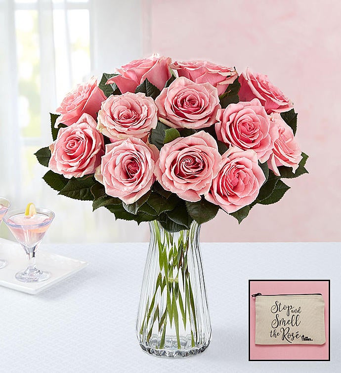 Pink Roses with Free Rosé Cosmetic Bag