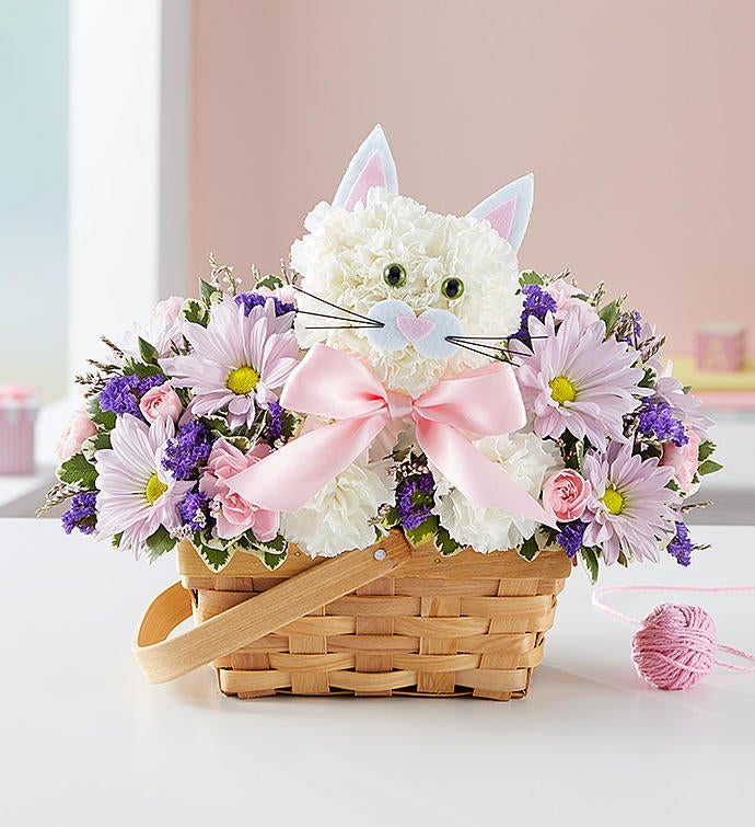 cat flower basket