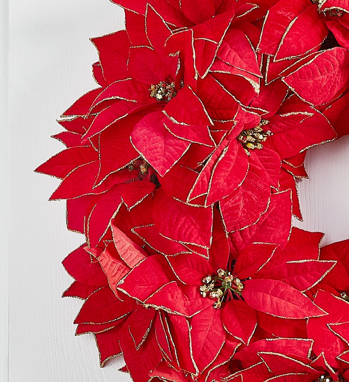 Shimmering Poinsettia Wreath-20"